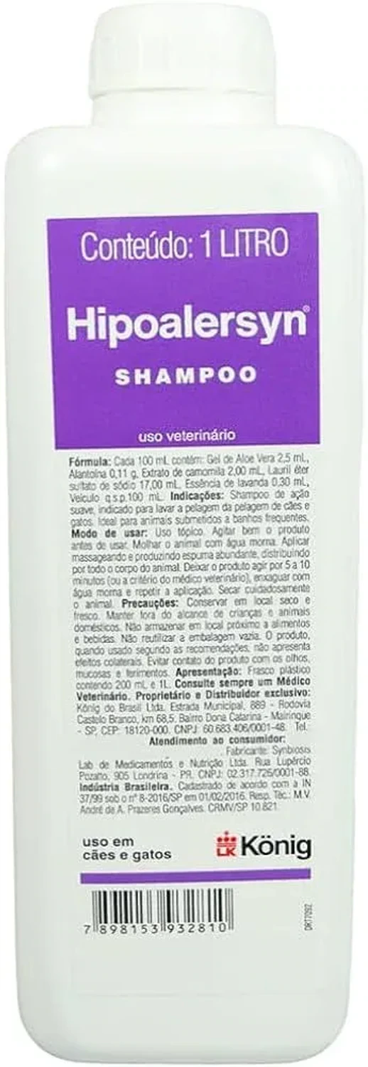 Hipoalersyn Shampoo 1 Litro da marca Konig no Pet Shop Bichos & Cia em Ubá