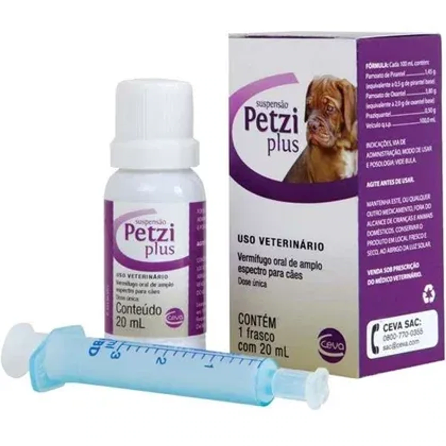 Vermifugo Petzi Plus Suspensão 20 ml da marca Ceva no Pet Shop Bichos & Cia em Ubá