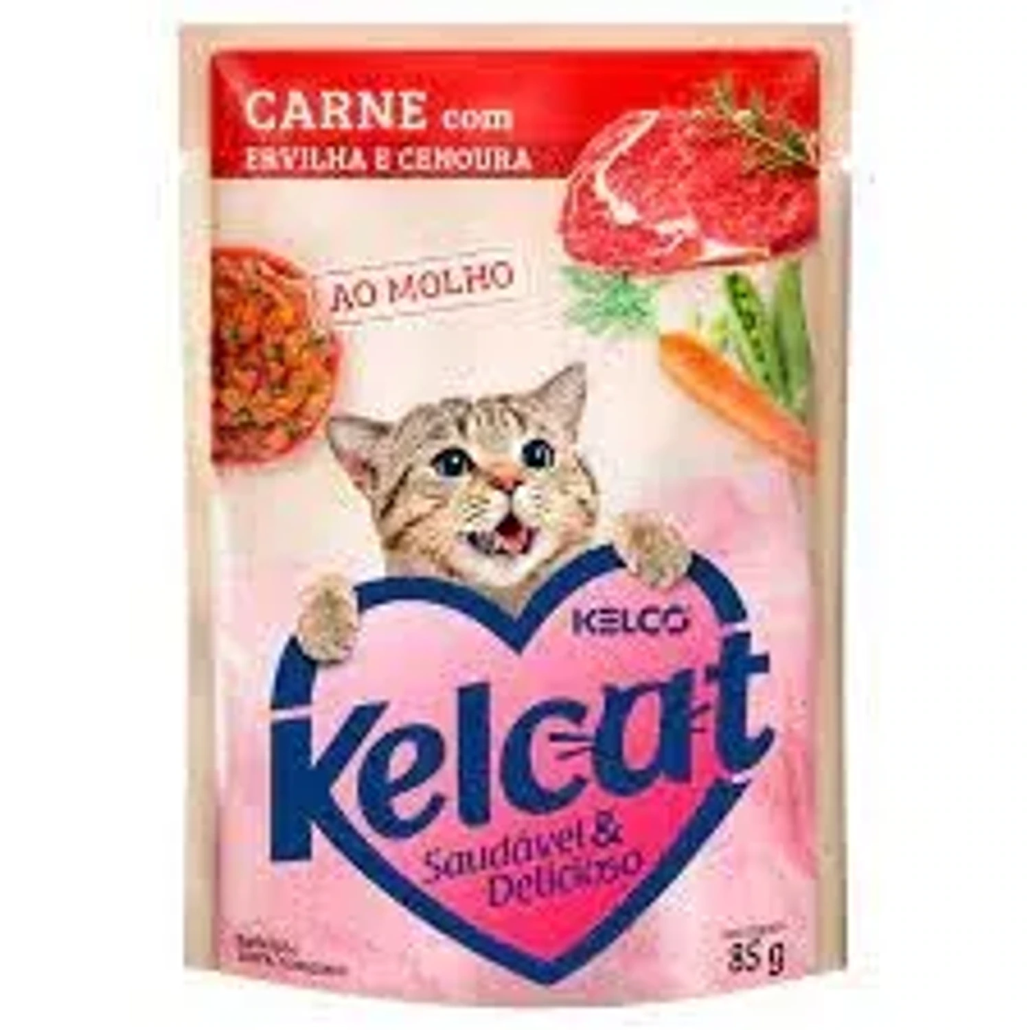 Kelcat alimento úmido sachê carne, ervilha e cenoura da marca Kelko no Pet Shop Bichos & Cia em Ubá