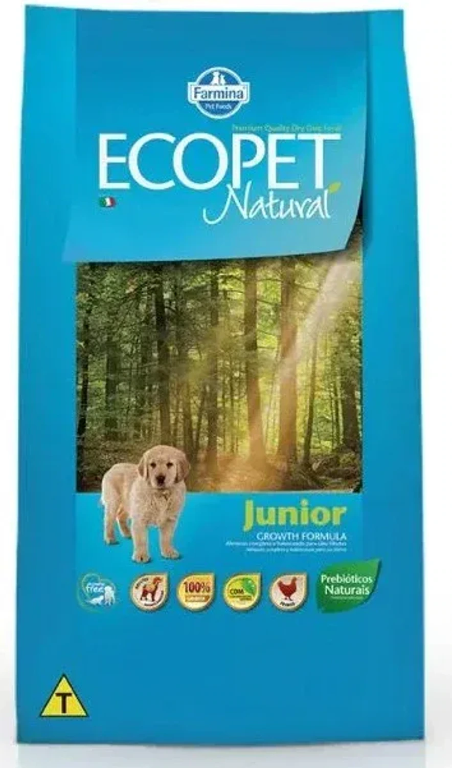 Ração Ecopet Natural Júnior 3 kg da marca FARMINA no Pet Shop Bichos & Cia em Ubá