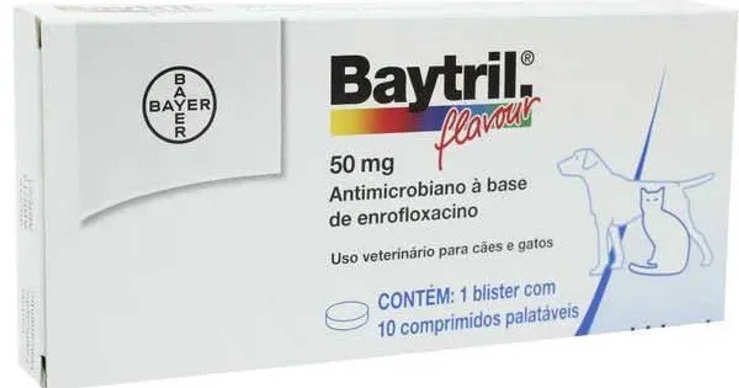 Baytril Flavor 50 mg da marca Bayer no Pet Shop Bichos & Cia em Ubá