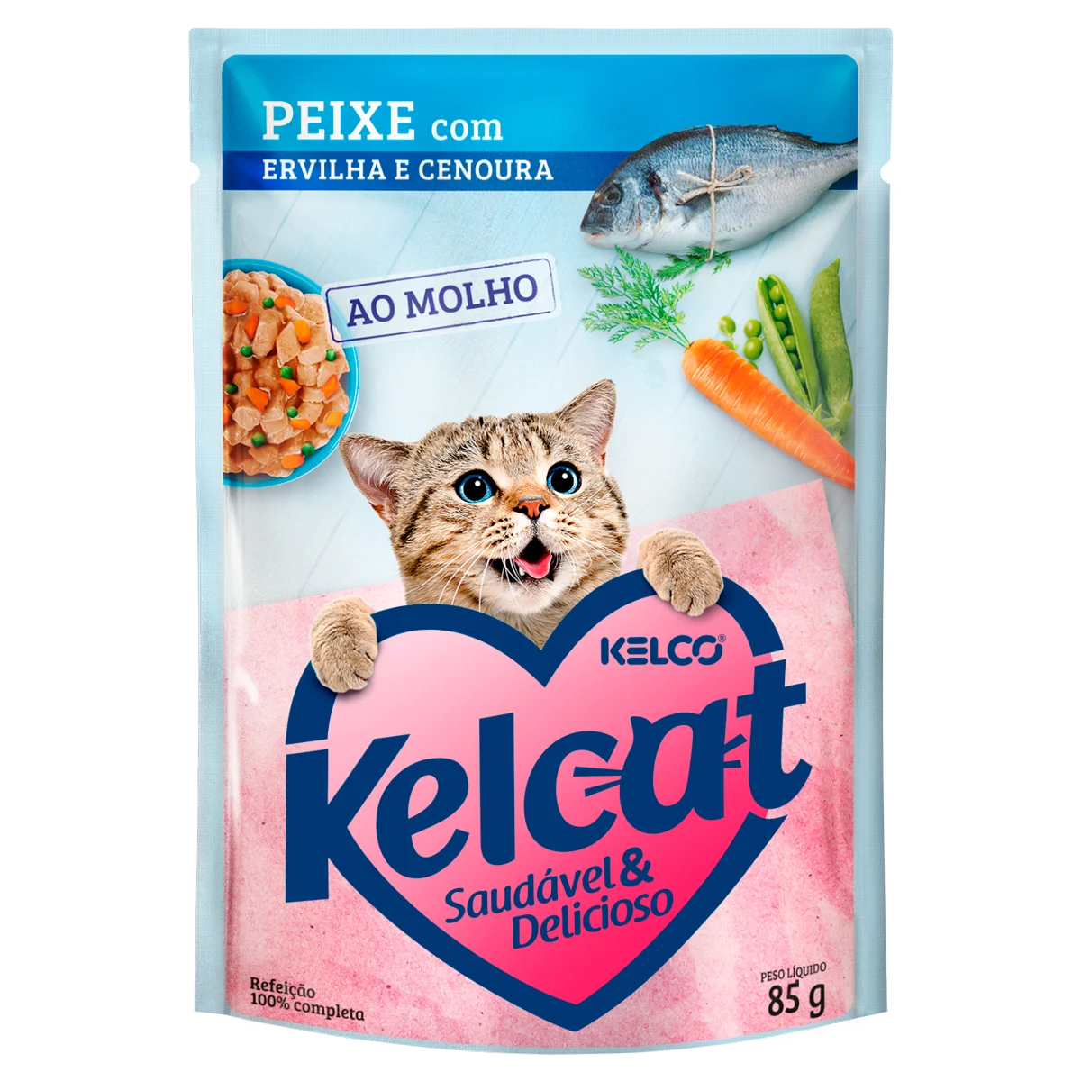 Kelcat alimento úmido sachê peixe, ervilha e cenoura