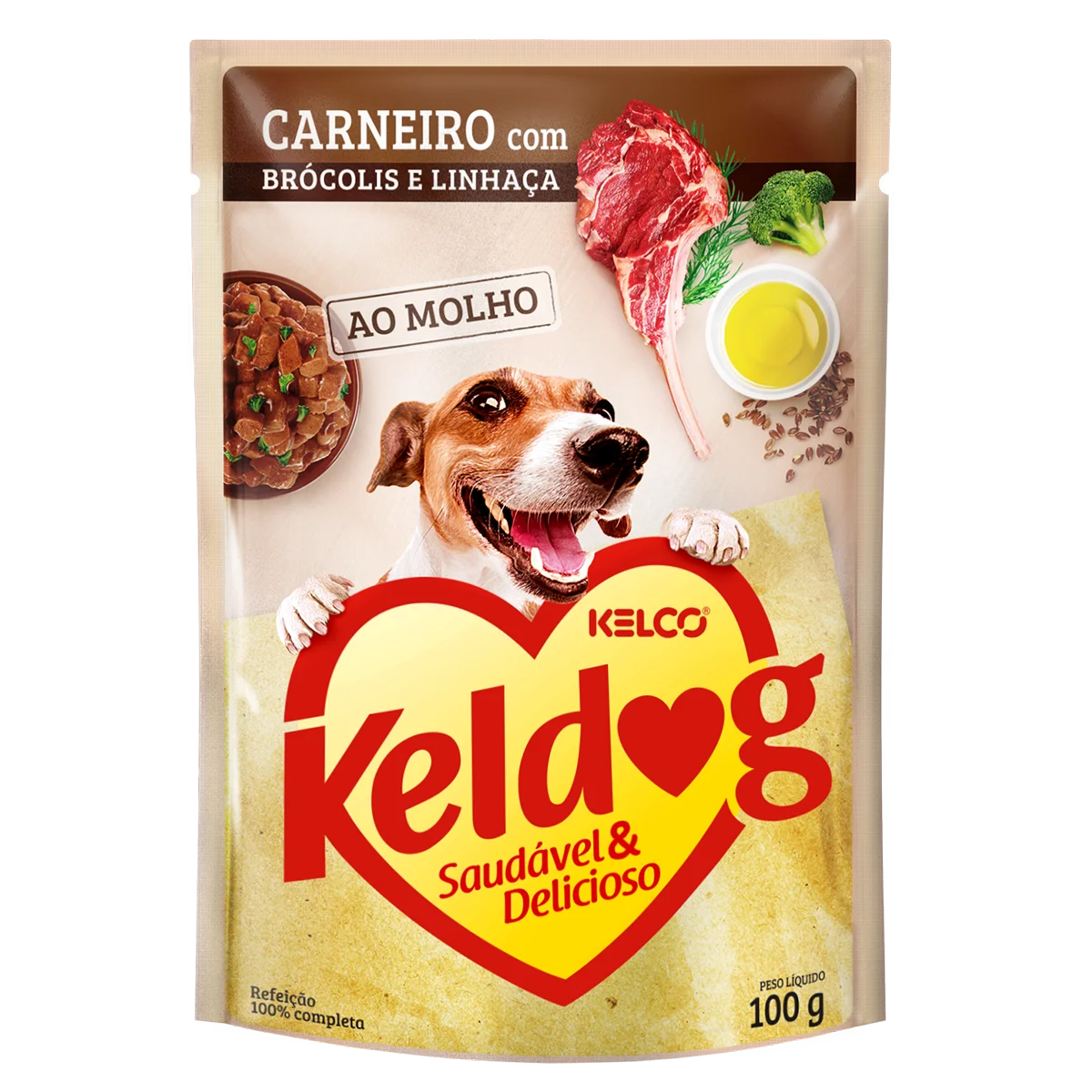 Keldog sachê carneiro, brócolis linhaça