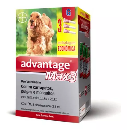 Advantage Max 3 cães 10-25 kg Combo 3 Pipetas