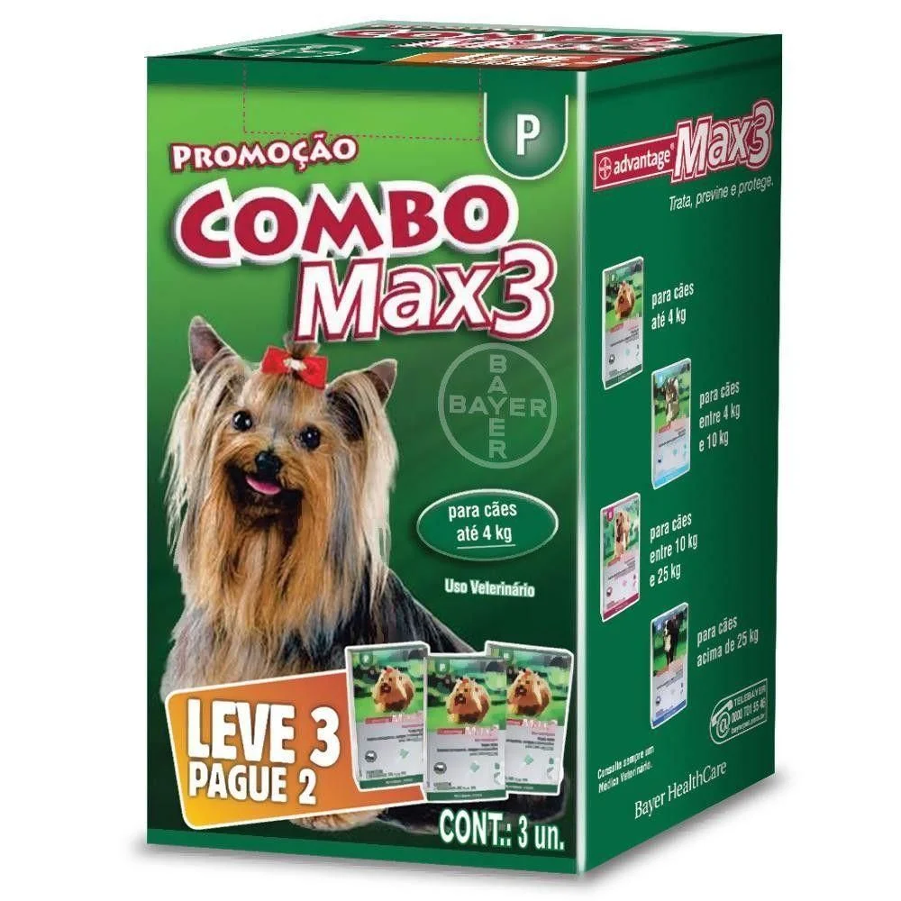Advantage Max 3 cães Até 4 kg Combo 3 Pipetas